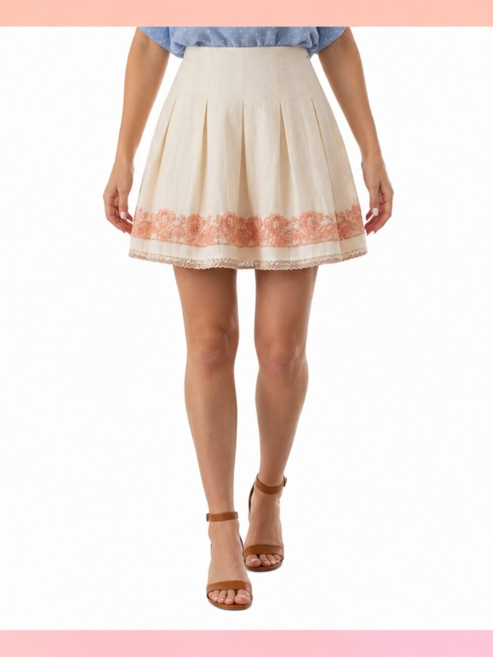 GIANNI BINI White/Coral Cotton Crinkled Lined Skirt